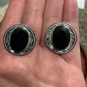 Van Dell sterling silver black onyx screw on earrings